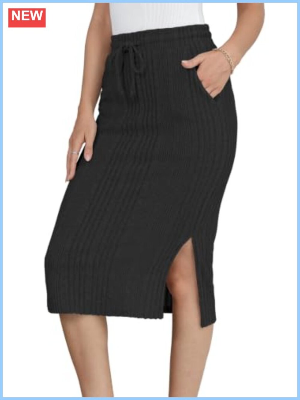 Women's High Waisted Side Slit Pencil Midi Skirt with Pockets